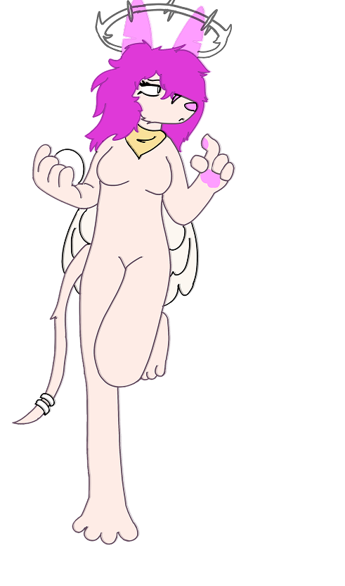 spike — a pink-haired doberman with a barbed-wire halo and feathered wings